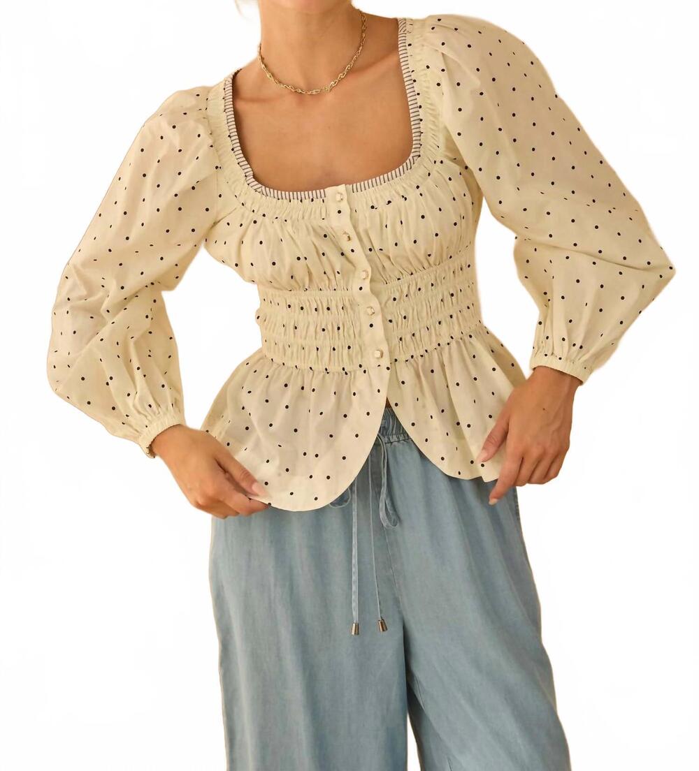 NEW SKIES ARE BLUE polka dot poplin top in white